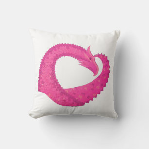 Hot pink heart dragon on white cushion