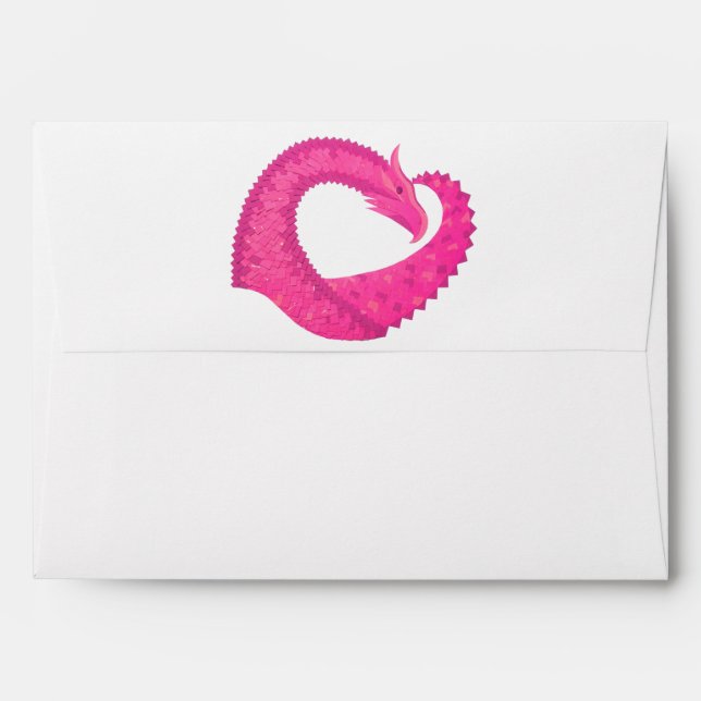 Hot pink heart dragon on white envelope (Back (Top Flap))