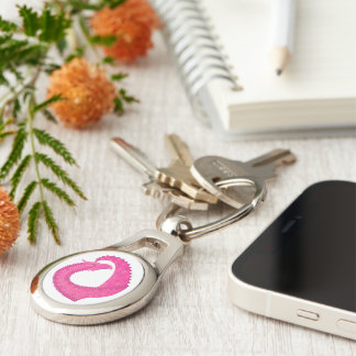 Hot pink heart dragon on white key ring