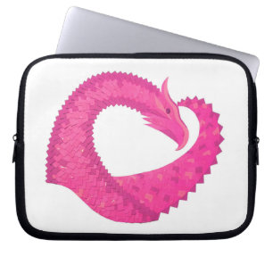 Hot pink heart dragon on white laptop sleeve