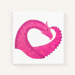 Hot pink heart dragon on white notebook