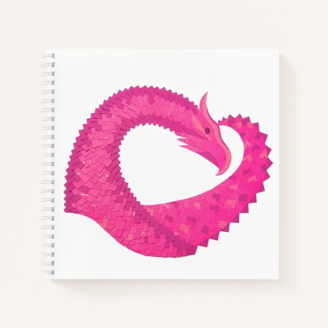 Hot pink heart dragon on white notebook (Front)