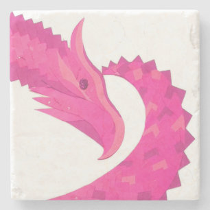 Hot pink heart dragon on white stone coaster