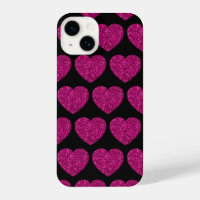 Hot pink heart faux glitter sparkles pattern black