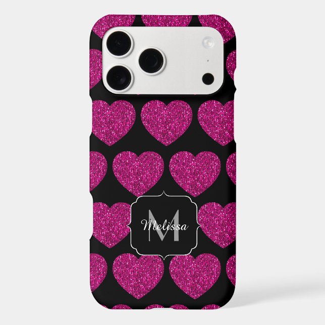 Hot pink heart faux sparkles pattern Monogram (Back)