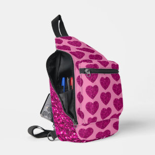 Hot pink heart glitter sparkle pattern backpack