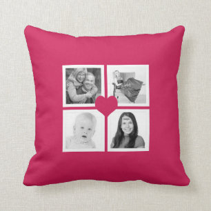 Hot Pink Heart Instagram Photo Collage Cushion