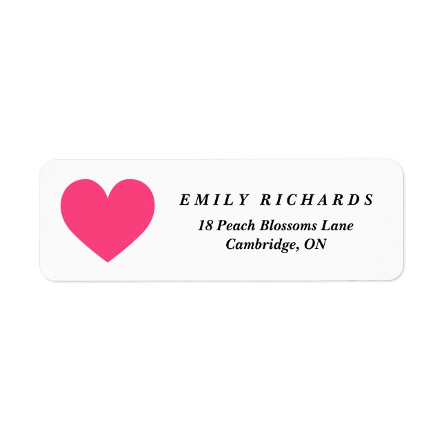 Hot Pink Heart Minimalist Address Label (Front)