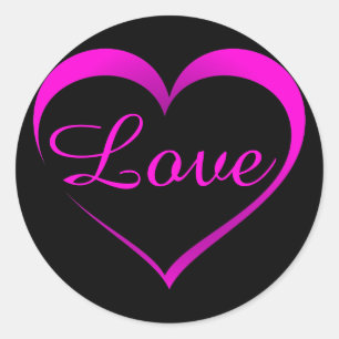 Hot Pink Heart Outline with Love Classic Round Sticker