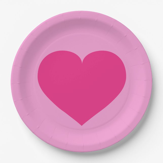 Hot pink heart paper plate (Front)