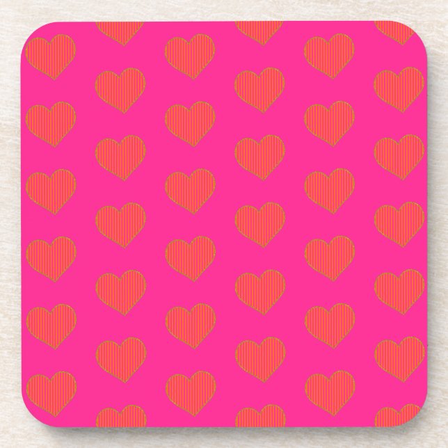 Hot Pink Heart Pattern Coaster (Front)