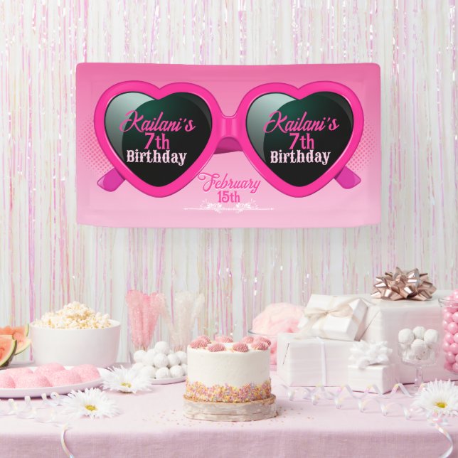 Hot Pink Heart Sunglasses Birthday Banner (Party)