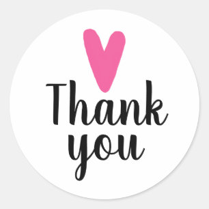 Hot Pink Heart Thank You Classic Round Sticker