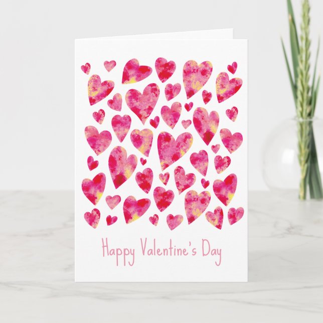 Hot Pink Heart Valentine's Day Holiday Card (Front)