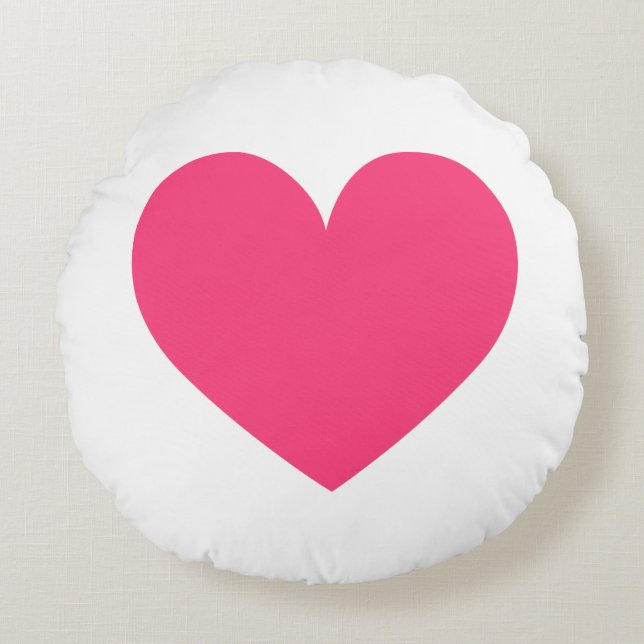 Hot Pink Heart with Polka Dots Pattern Modern Round Cushion (Front)