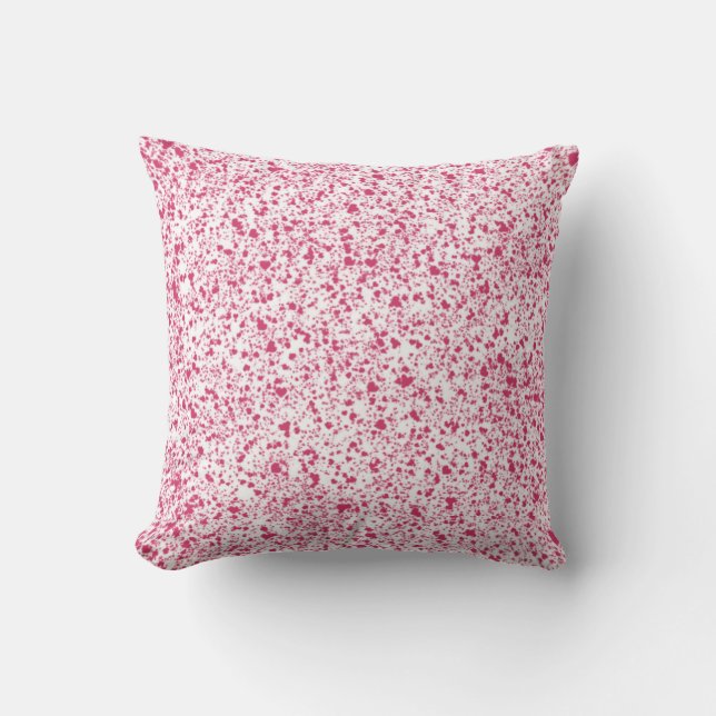 Hot Pink Hearts Splatter Paint, Speckled Cushion (Front)