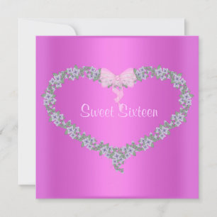 HOT PINK HEARTS SWEET SIXTEEN BIRTHDAY INVITATION