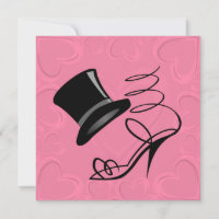 Hot Pink Hearts Top Hat and High Heels Invitations