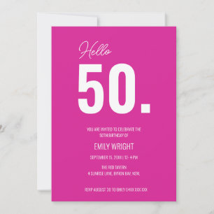 Hot Pink Hello Fifty Birhday Invitation
