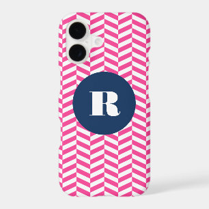 Hot Pink Herringbone Pattern Monogram