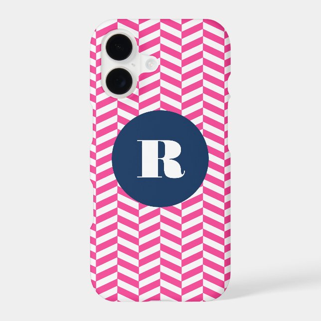 Hot Pink Herringbone Pattern Monogram (Back)