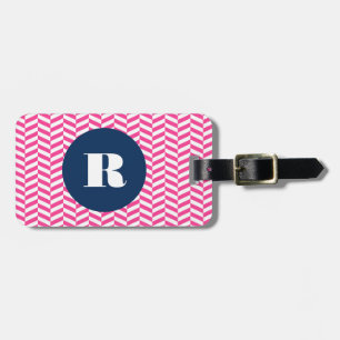 Hot Pink Herringbone Pattern Monogram Luggage Tag