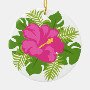 HOT PINK HIBISCUS CERAMIC TREE DECORATION