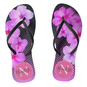 Hot Pink Hibiscus Monogram Jandals