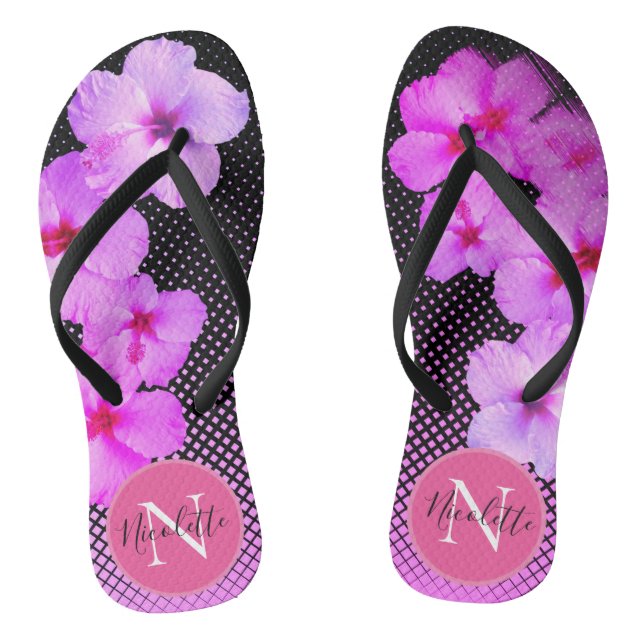 Hot Pink Hibiscus Monogram Jandals (Footbed)