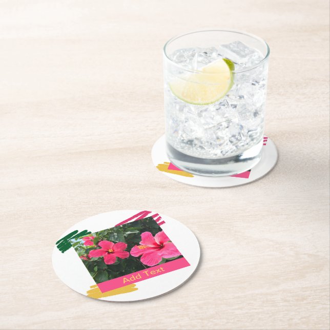 Hot Pink Hibiscus Round Paper Coaster (Insitu)