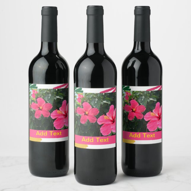 Hot Pink Hibiscus Wine Label (Bottles)