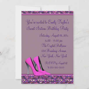 Hot Pink High Heel Sequin Sweet Sixteen Party Invitation