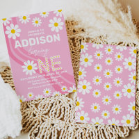 Hot Pink Hippy Wave Daisy 1st Birthday Invitation