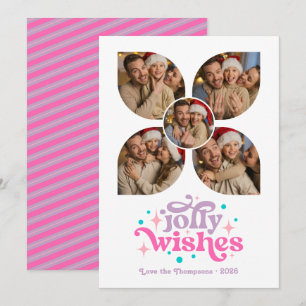 Hot-Pink Holiday Retro Photo Collage Christmas Card