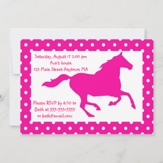 Hot Pink Horse Polka Dots Birthday Invitation