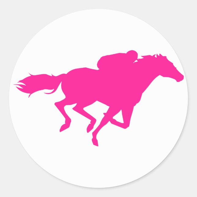 Hot Pink Horse Racing; Race Horse Classic Round Sticker (Front)