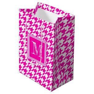 Hot Pink Houndstooth   Modern Monogram Medium Gift Bag