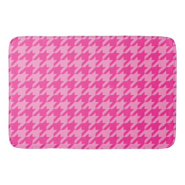 Hot Pink Houndstooth Plaid Design Bath Mat (Front)