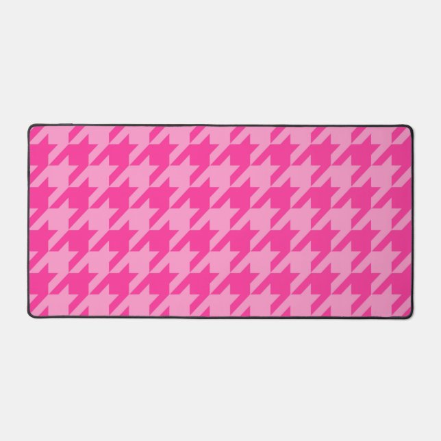 Hot Pink Houndstooth Plaid Design Desk Mat (Front)