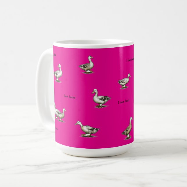 Hot Pink I Love Ducks Coffee Mug (Front Left)