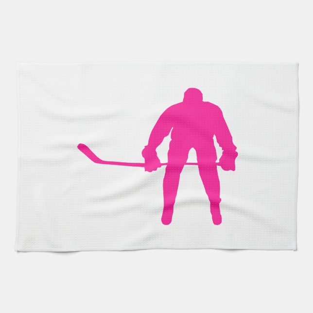 Hot Pink Ice Hockey Tea Towel (Horizontal)