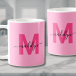 Hot Pink Initial Name Monogram Coffee Mug<br><div class="desc">Personalised Modern Feminine Hot Pink Initial Name Monogram Coffee Mug. This ultra-feminine mug brings a playful, chic touch to any coffee or tea lover’s day. Featuring a bold hot pink initial over a soft pink background with an elegant black script name, the monogram is displayed on both sides, adding a...</div>