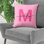 Hot Pink Initial Name Monogram Cushion<br><div class="desc">Cute Personalised Hot Pink Initial Name Monogram Throw Pillow Home Decor. This chic monogram pillow combines a modern minimalist, clean, and simple style with a sophisticated yet trendy vibe, making it a versatile accent piece. Featuring a bold hot pink initial over a bright baby pink background with an elegant black...</div>