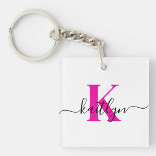 Hot Pink Initial Name Monogrammed Key Ring