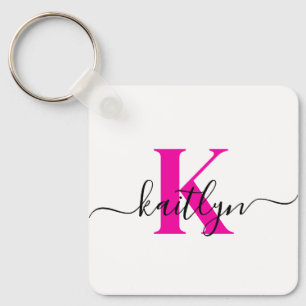 Hot Pink Initial Name Monogrammed Key Ring