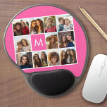 Hot Pink Instagram Photo Collage Custom Monogram Gel Mouse Pad<br><div class="desc">Use up to 11 square or selfie phone photos to create a unique and personal gift. Or you can keep the hipster puppy and make a trendy keepsake. If you need to adjust the pictures,  click on the customise tool to make changes.</div>