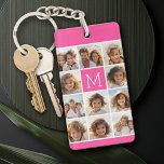 Hot Pink Instagram Photo Collage Custom Monogram Key Ring<br><div class="desc">Use up to 11 square or selfie phone photos to create a unique and personal gift. Or you can keep the hipster puppy and make a trendy keepsake. If you need to adjust the pictures,  click on the customise tool to make changes.</div>