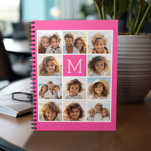 Hot Pink Instagram Photo Collage Custom Monogram Spiral Notebook