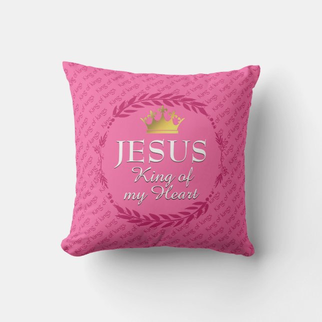 Hot Pink JESUS KING OF MY HEART Christmas Cushion (Front)