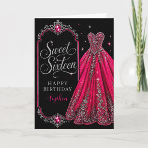 Hot Pink Jewel Sweet 16 Birthday Celebration Card
